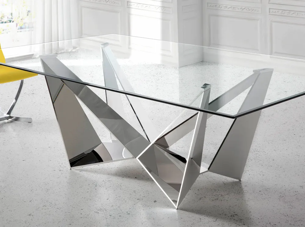 Dining Tables - Rectangular tempered glass and chrome-plated steel dining table - ANGEL CERDÁ