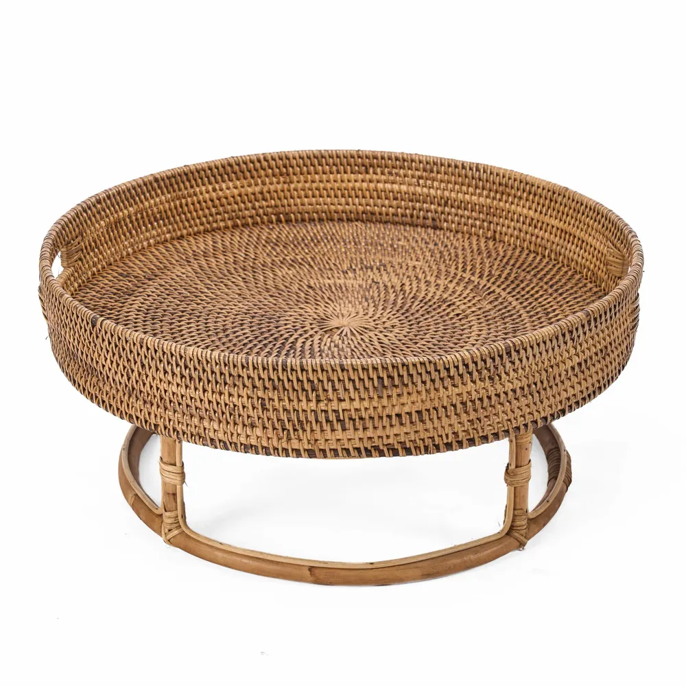 Platter and bowls - The Rattan Rise Tray - Natural Brown - BAZAR BIZAR LIVING