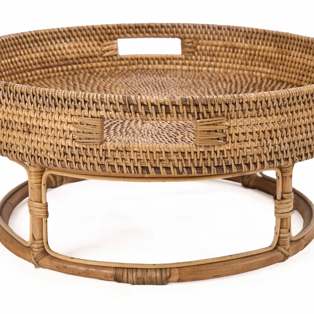 Platter and bowls - The Rattan Rise Tray - Natural Brown - BAZAR BIZAR LIVING