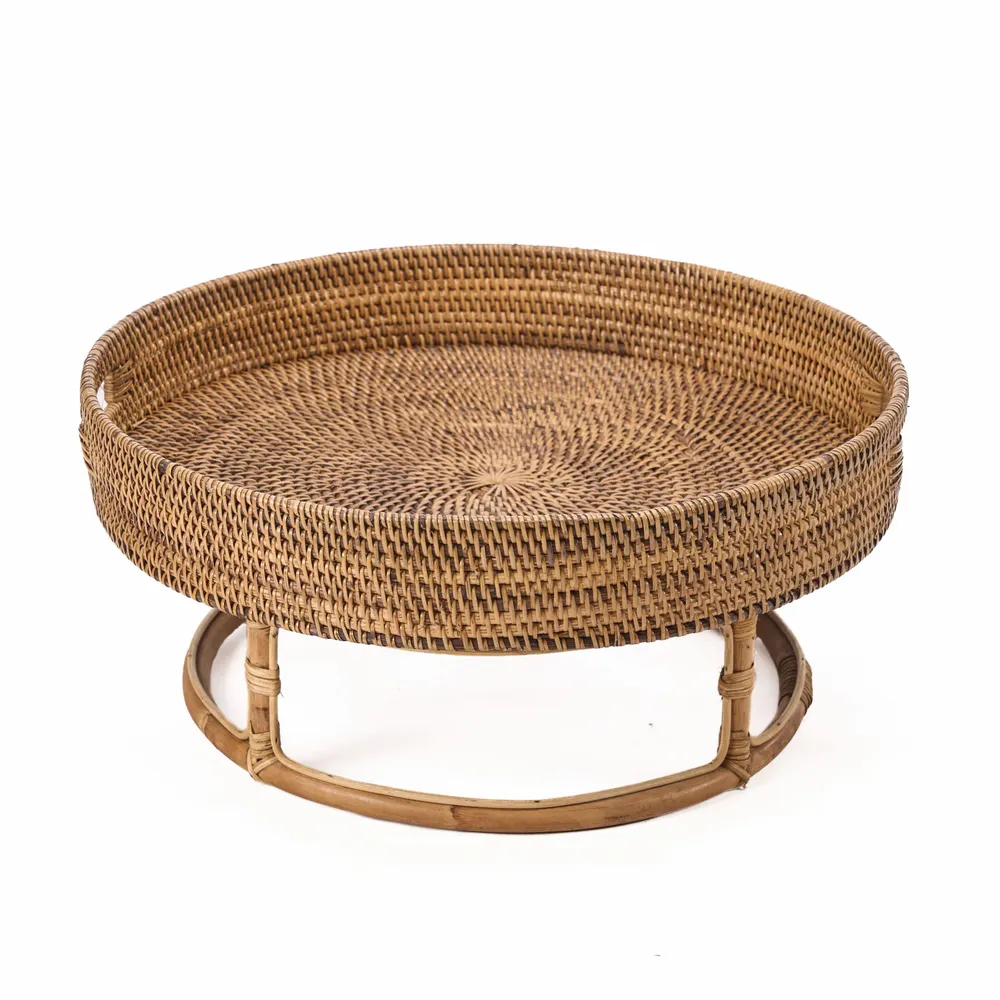 Platter and bowls - The Rattan Rise Tray - Natural Brown - BAZAR BIZAR LIVING