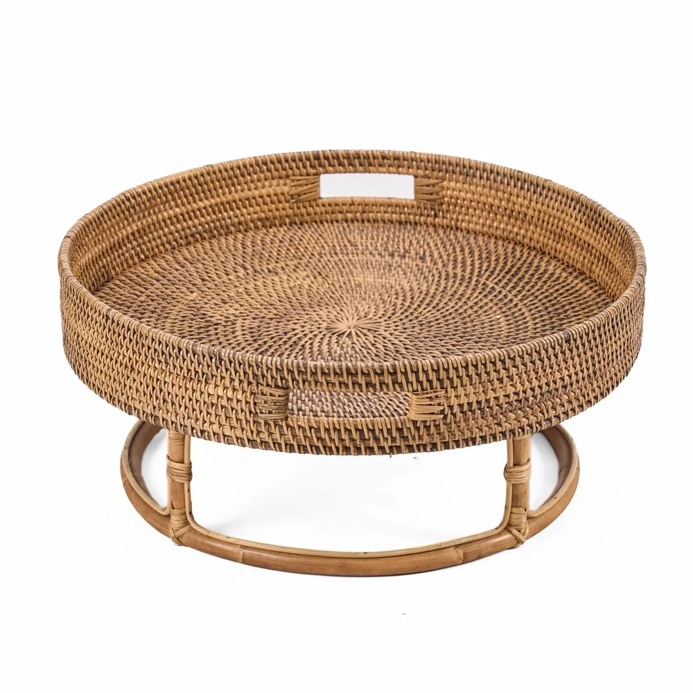 Platter and bowls - The Rattan Rise Tray - Natural Brown - BAZAR BIZAR LIVING