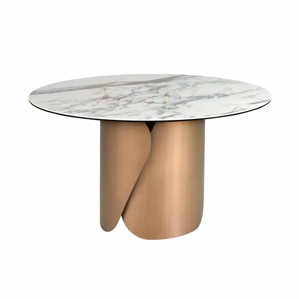 Dining Tables - Round dining table with porcelain marble top and bronze-colored steel - ANGEL CERDÁ