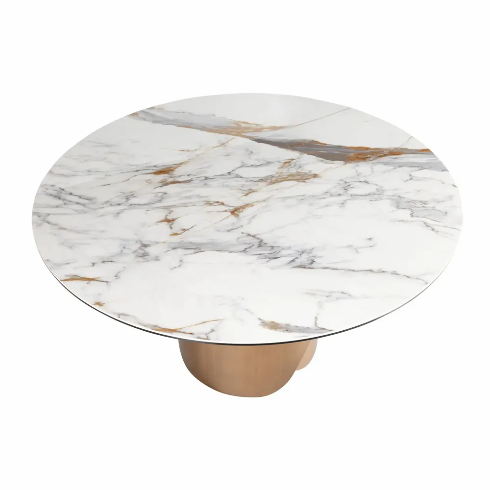 Dining Tables - Round dining table with porcelain marble top and bronze-colored steel - ANGEL CERDÁ