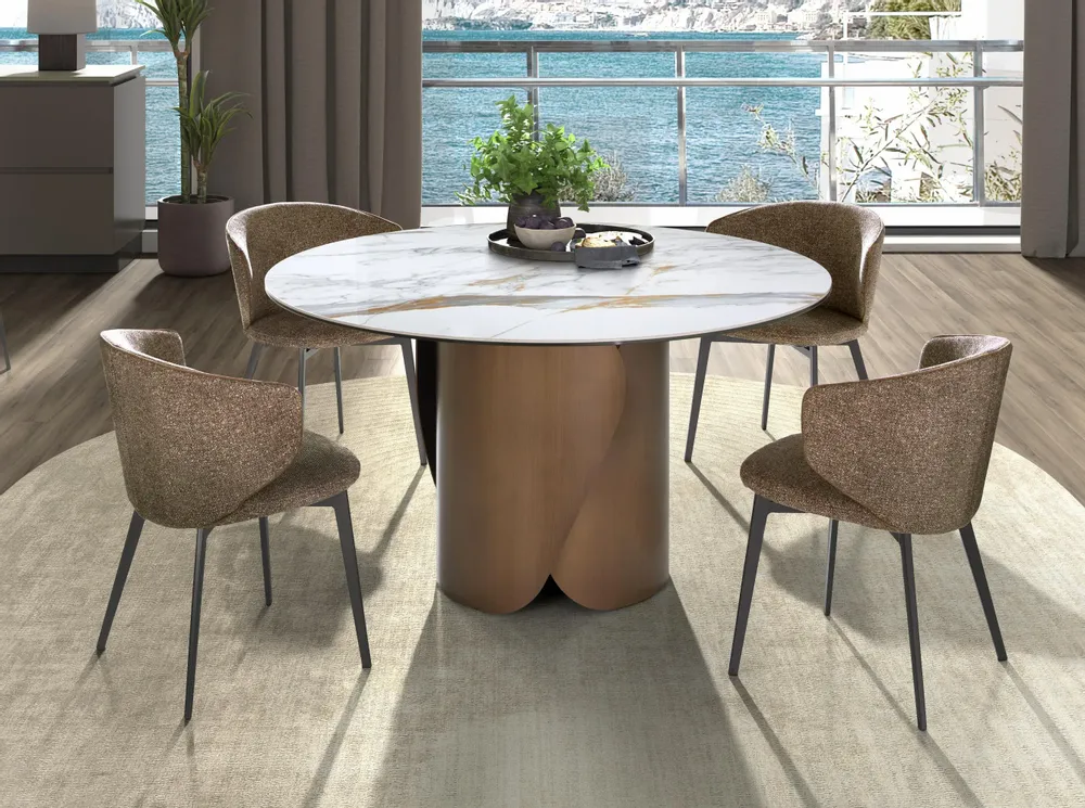 Dining Tables - Round dining table with porcelain marble top and bronze-colored steel - ANGEL CERDÁ