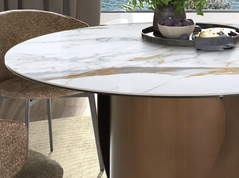 Dining Tables - Round dining table with porcelain marble top and bronze-colored steel - ANGEL CERDÁ