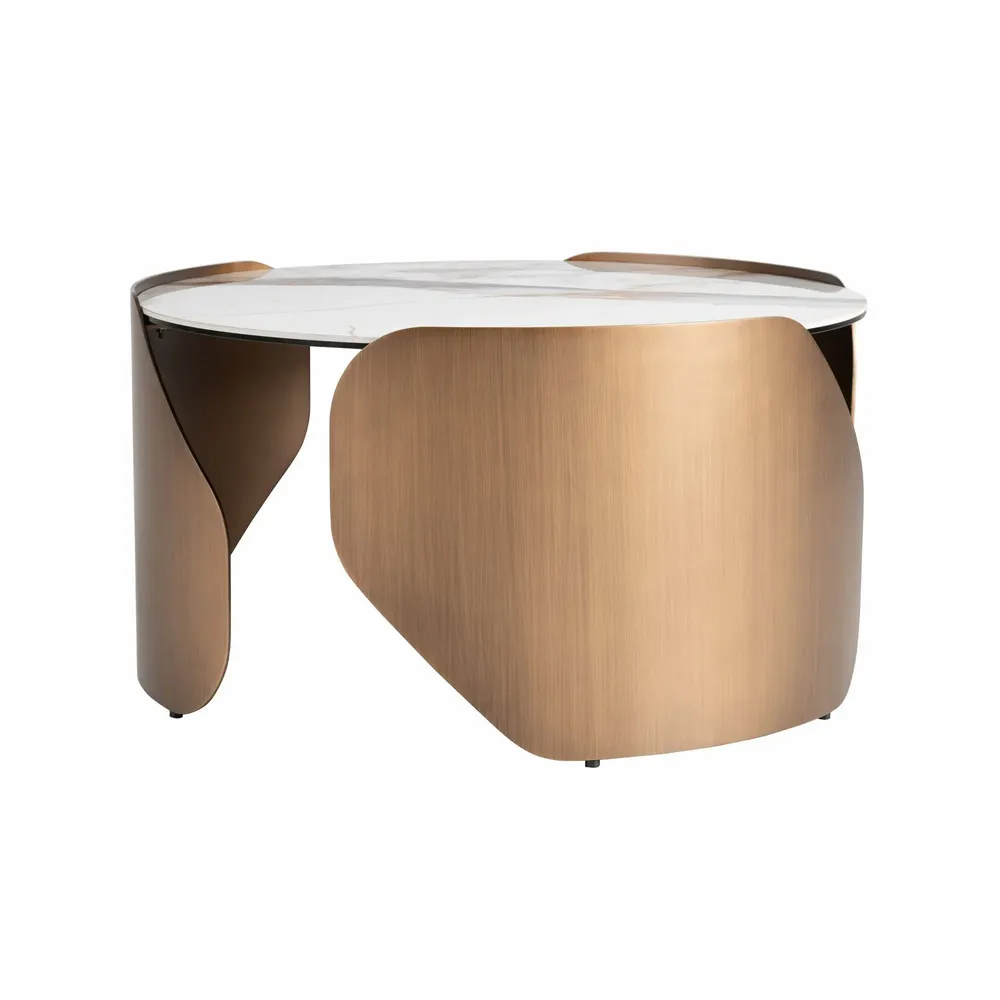 Tables basses - Table basse ronde en marbre porcelainé et acier couleur bronze - ANGEL CERDÁ