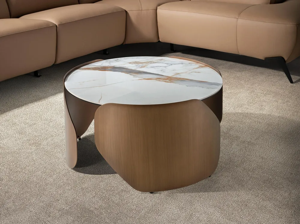 Tables basses - Table basse ronde en marbre porcelainé et acier couleur bronze - ANGEL CERDÁ