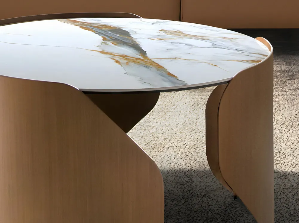 Tables basses - Table basse ronde en marbre porcelainé et acier couleur bronze - ANGEL CERDÁ