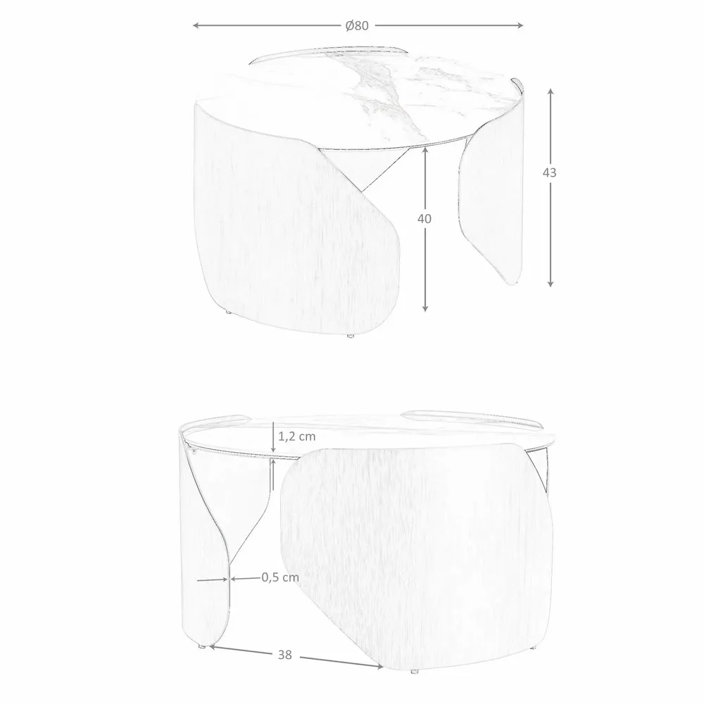 Tables basses - Table basse ronde en marbre porcelainé et acier couleur bronze - ANGEL CERDÁ