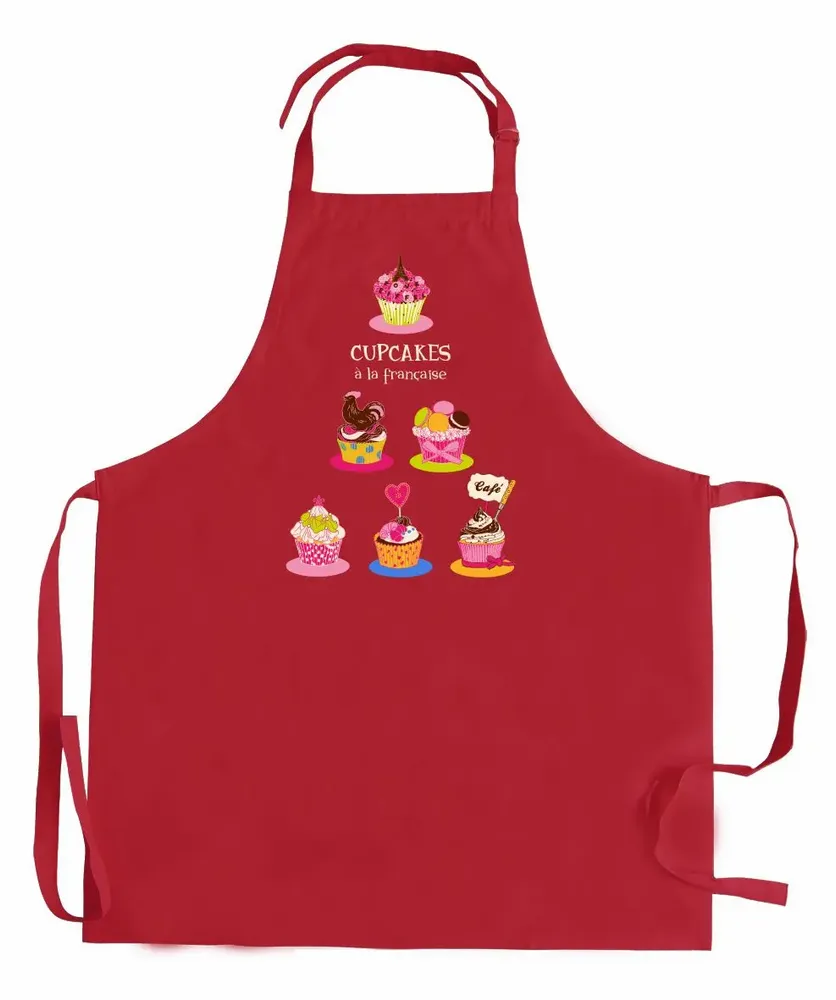 Tabliers de cuisine - Tablier de cuisine sans poche Cupcake recyclé Rouge 72 x 90 - MAISON VIVARAISE - SDE VIVARAISE WINKLER