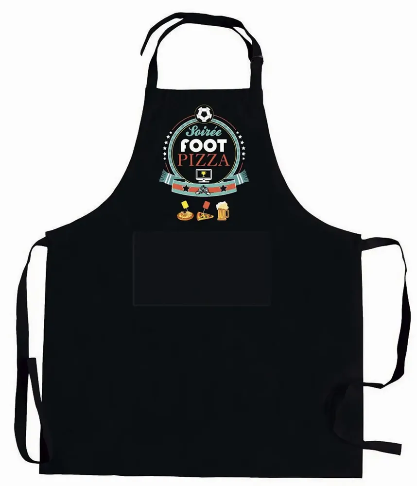 Tabliers de cuisine - Tablier de cuisne Soirée Foot Pizza recyclé Noir 72 x 90 - MAISON VIVARAISE - SDE VIVARAISE WINKLER