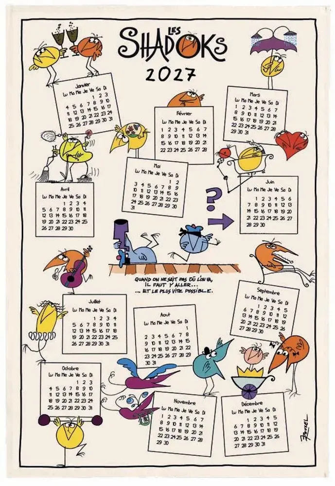Dish towels - Tea Towel Shadoks Calendrier 2027 Écru 48 X 72 - MAISON VIVARAISE - SDE VIVARAISE WINKLER