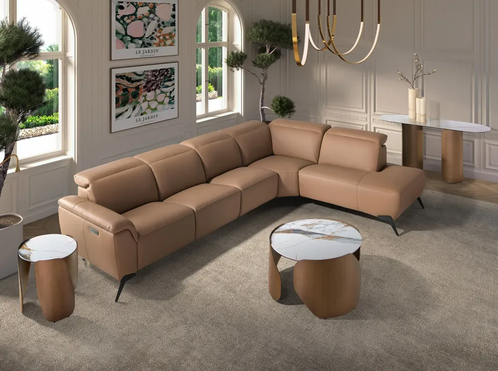 Other tables - Round corner table in porcelain marble and bronze-coloured steel - ANGEL CERDÁ