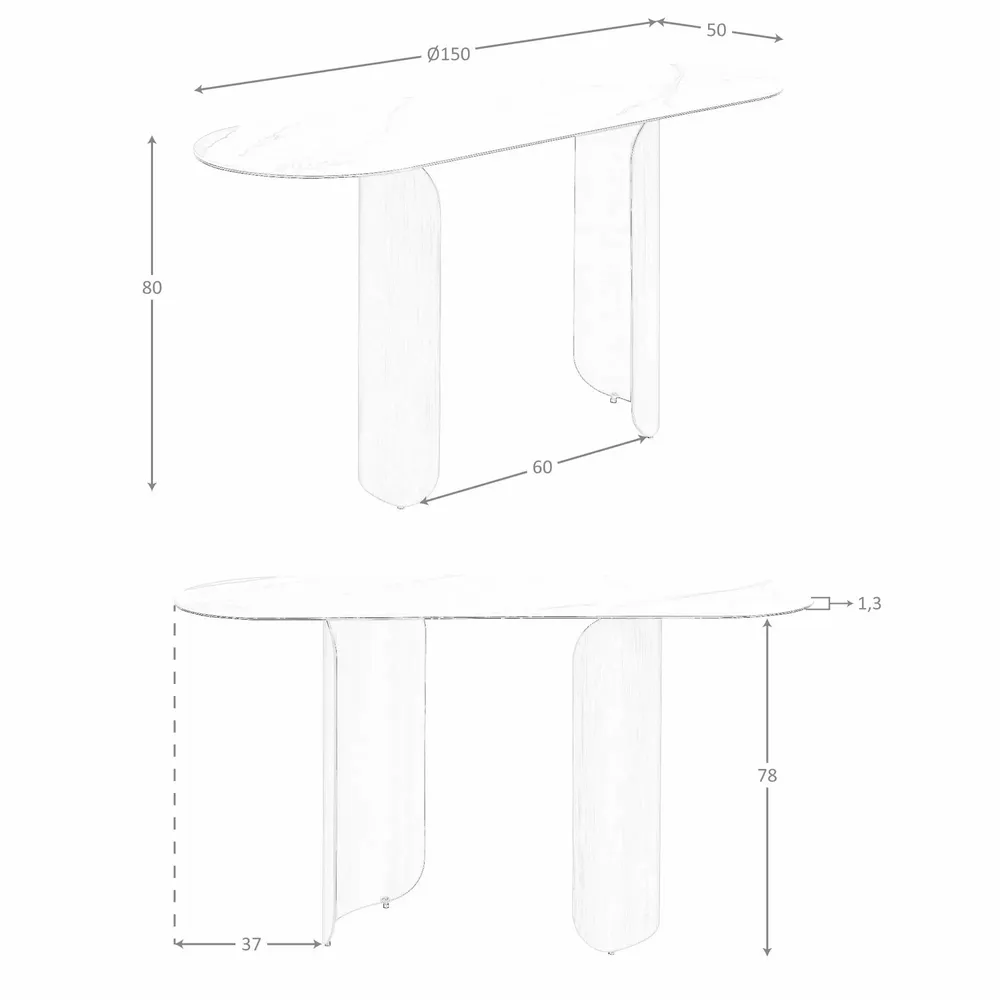 Consoles - Console ovale en demi-cercle en marbre porcelainé et acier couleur bro - ANGEL CERDÁ