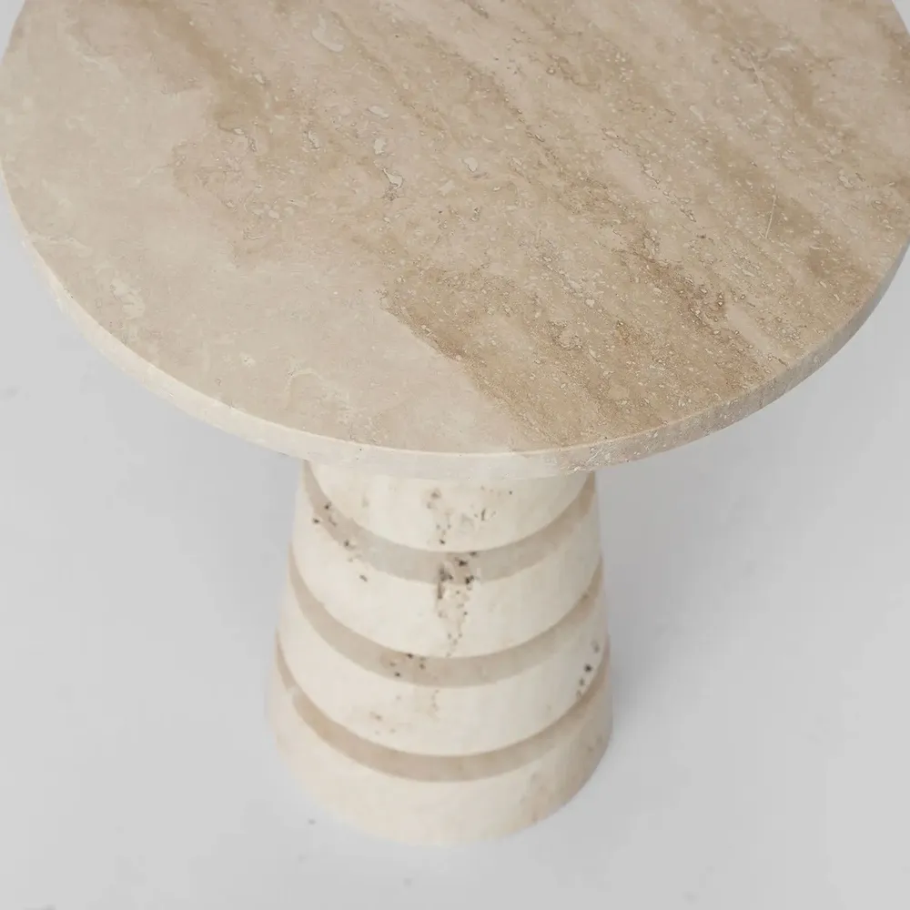 Coffee tables - TRAVERTINE 'LAYERED CONE' SIDE TABLE - KIWANO CONCEPT