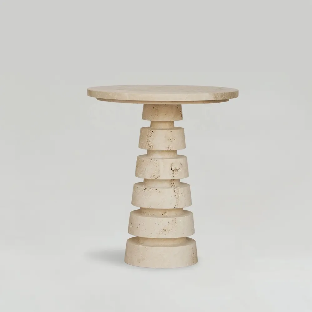 Coffee tables - TRAVERTINE 'LAYERED CONE' SIDE TABLE - KIWANO CONCEPT