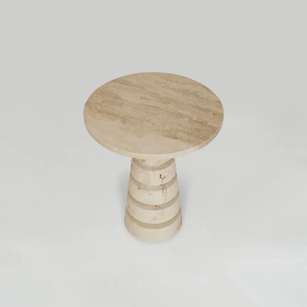 Coffee tables - TRAVERTINE 'LAYERED CONE' SIDE TABLE - KIWANO CONCEPT