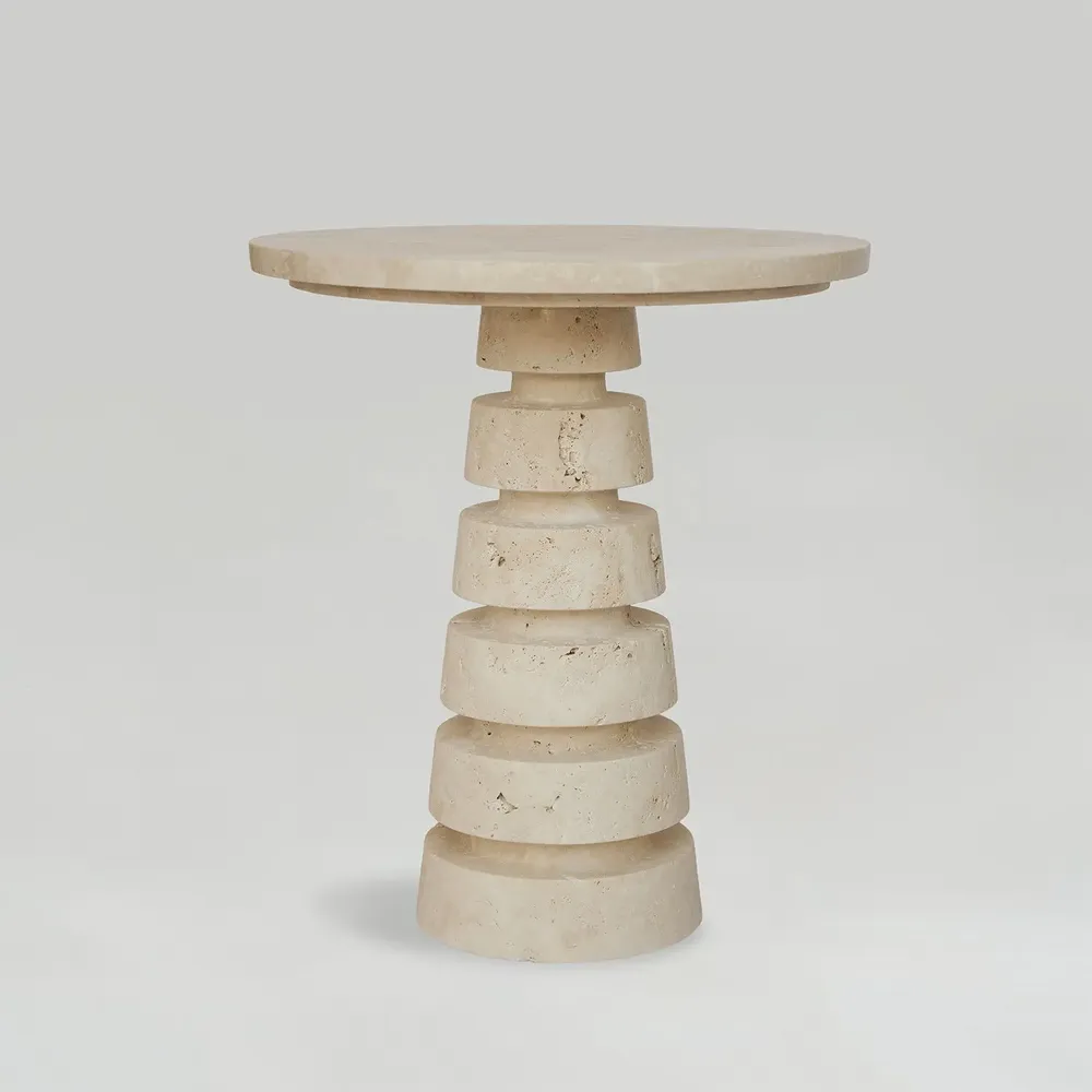 Coffee tables - TRAVERTINE 'LAYERED CONE' SIDE TABLE - KIWANO CONCEPT