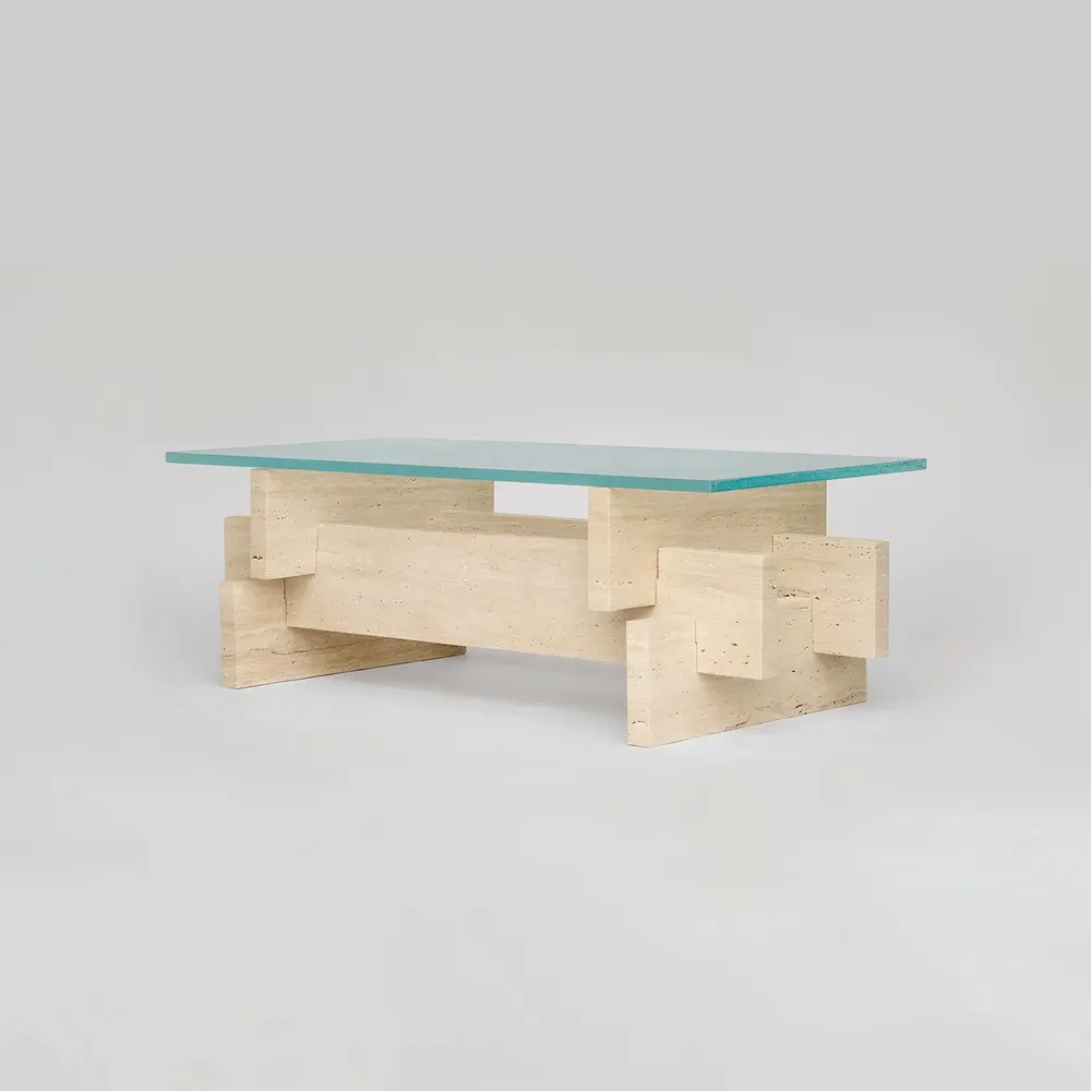 Coffee tables - TRAVERTINE - GLASS COFFEE TABLE 'BERLIN' - KIWANO CONCEPT