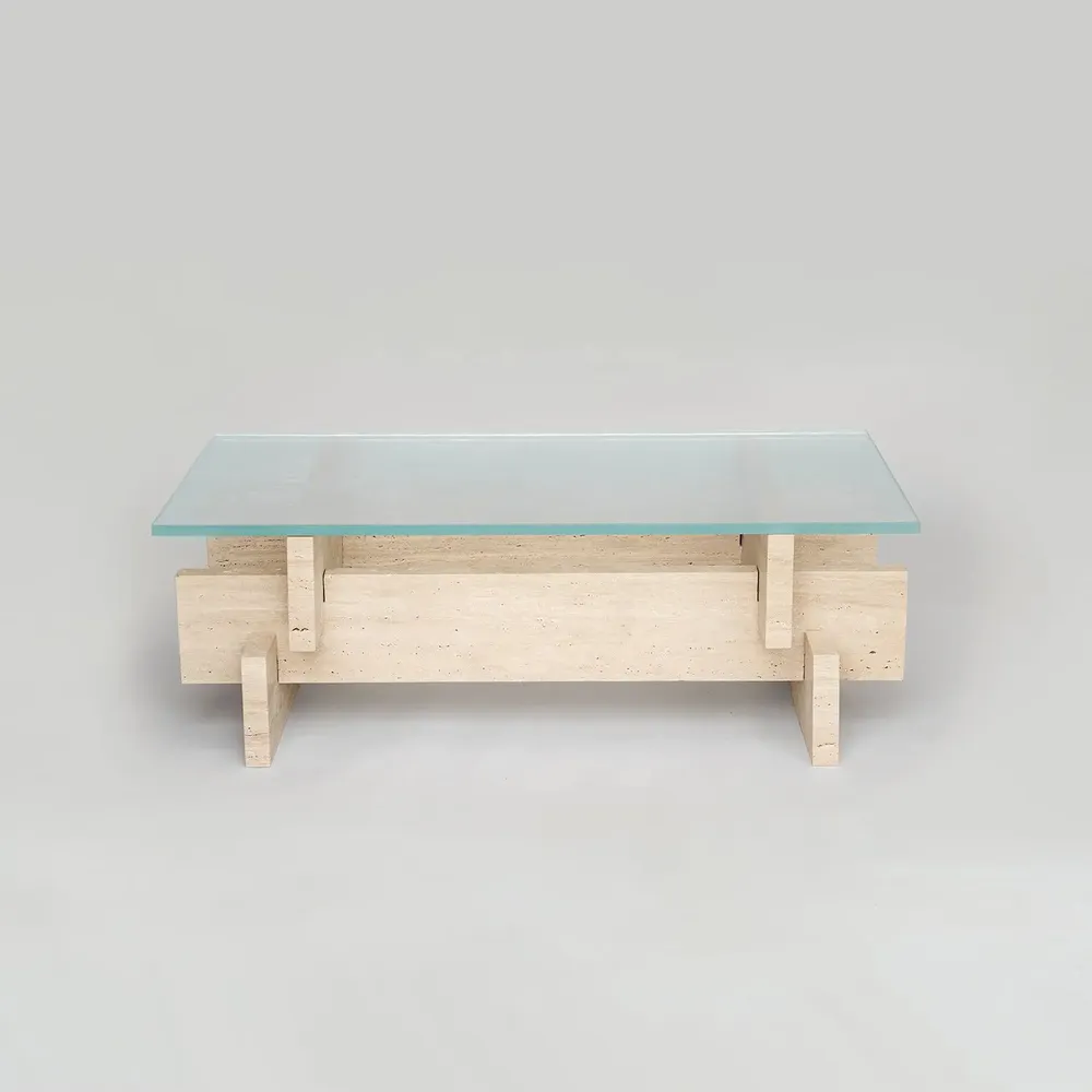Coffee tables - TRAVERTINE - GLASS COFFEE TABLE 'BERLIN' - KIWANO CONCEPT