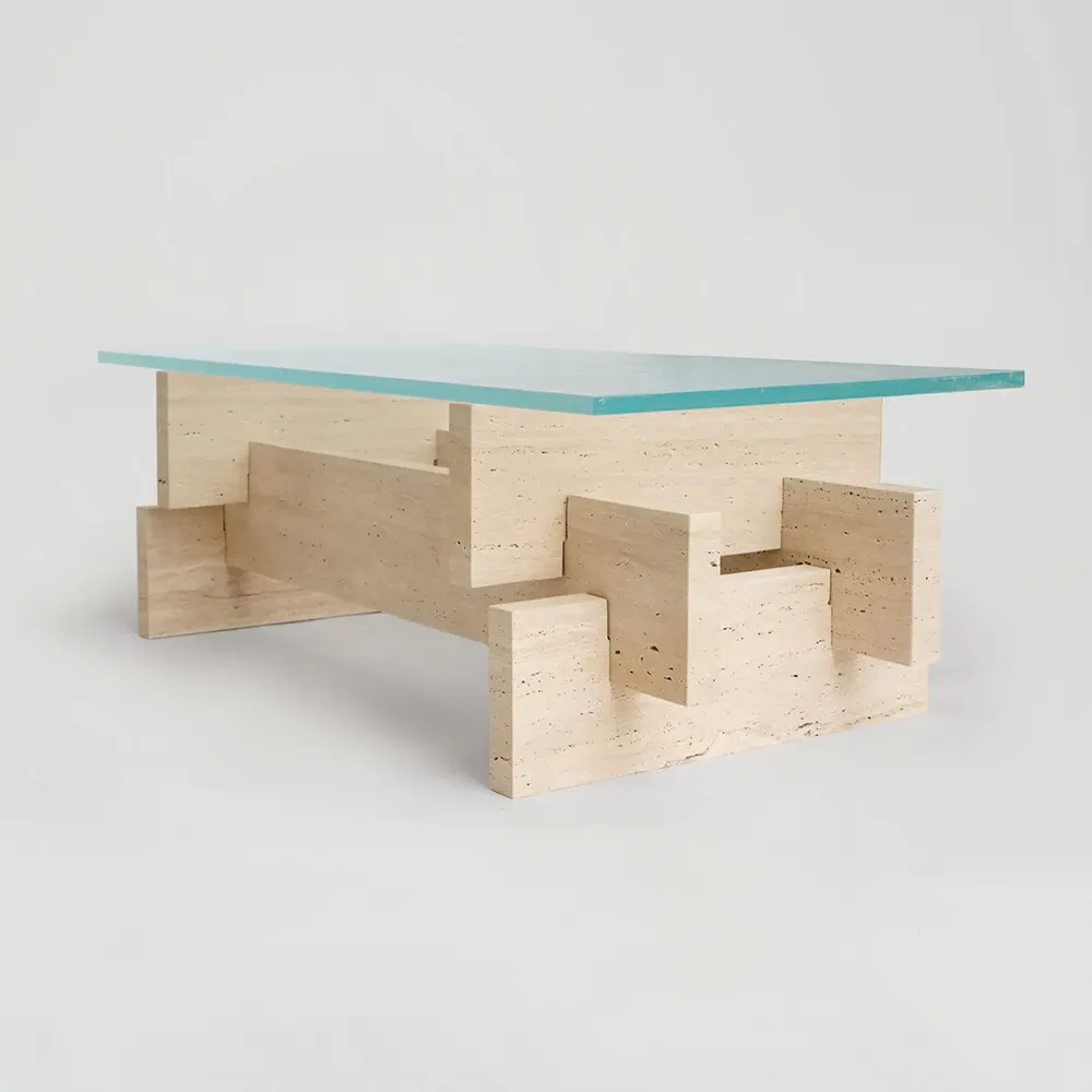Coffee tables - TRAVERTINE - GLASS COFFEE TABLE 'BERLIN' - KIWANO CONCEPT
