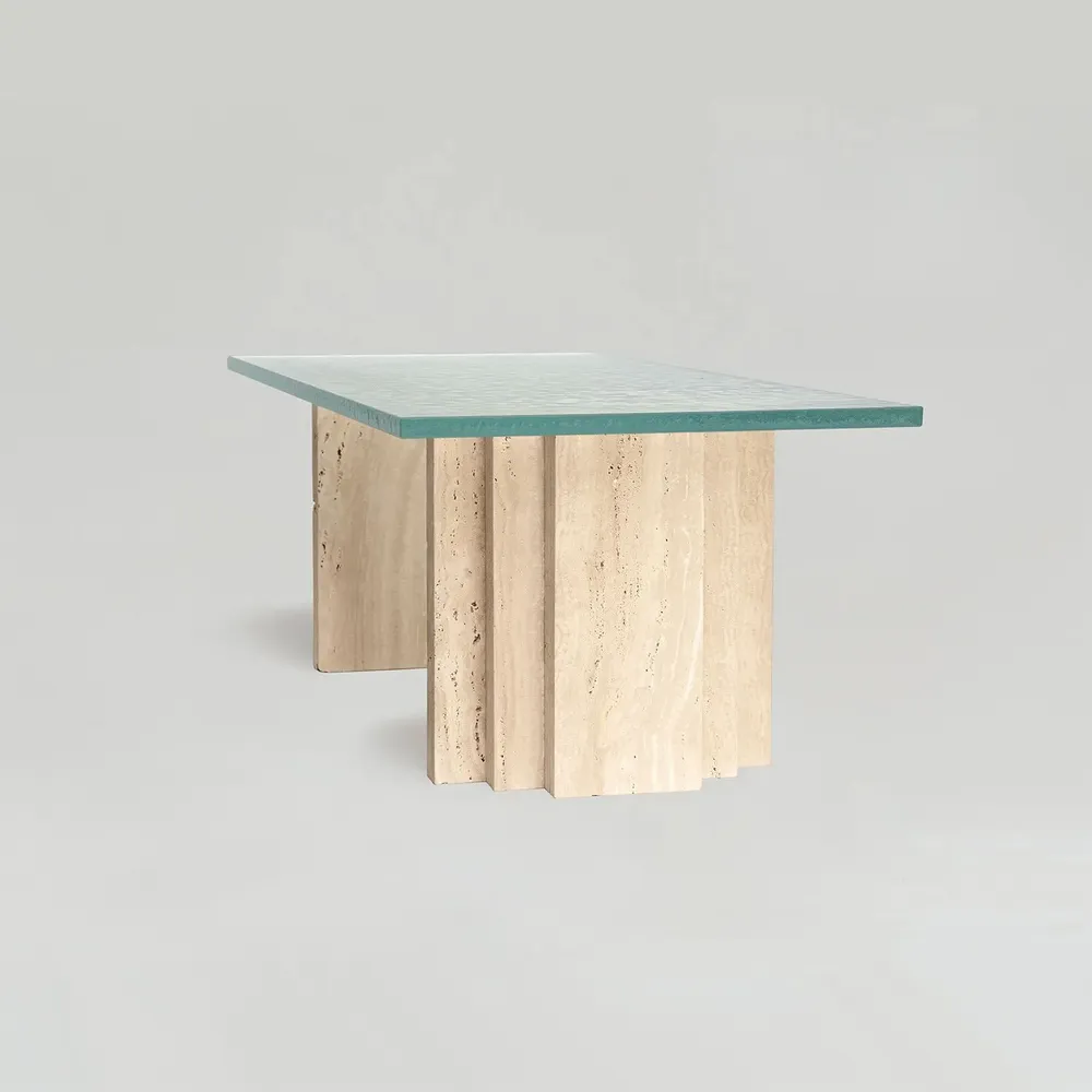 Tables basses - TRAVERTINE - GLASS COFFEE TABLE 'BRUT' - KIWANO CONCEPT