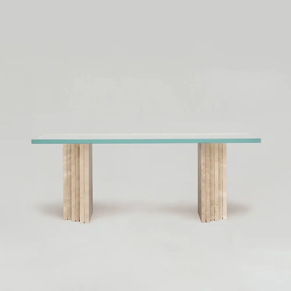 Tables basses - TRAVERTINE - GLASS COFFEE TABLE 'BRUT' - KIWANO CONCEPT