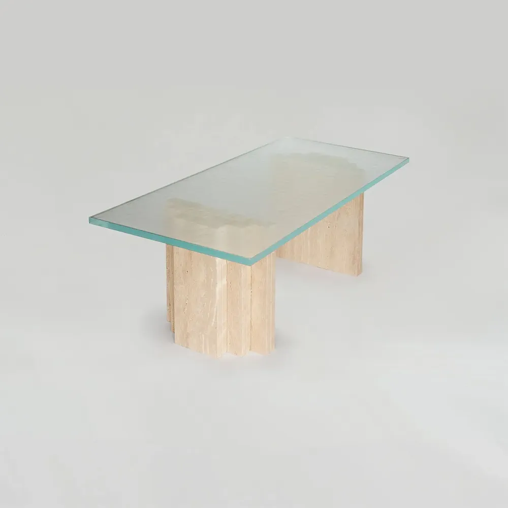 Tables basses - TRAVERTINE - GLASS COFFEE TABLE 'BRUT' - KIWANO CONCEPT