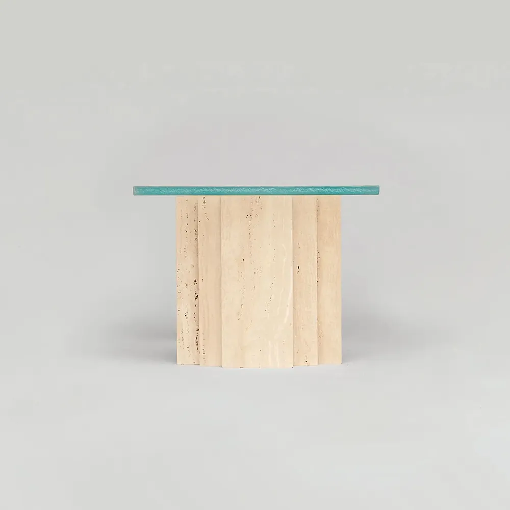 Tables basses - TRAVERTINE - GLASS COFFEE TABLE 'BRUT' - KIWANO CONCEPT