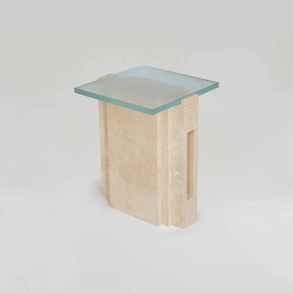 Tables basses - TRAVERTINE - GLASS SIDE TABLE 'LLOYD' - KIWANO CONCEPT
