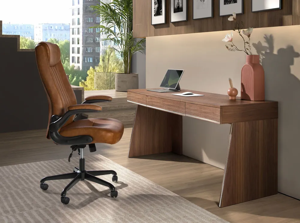 Chairs - Brown leatherette  swivel office chair - ANGEL CERDÁ