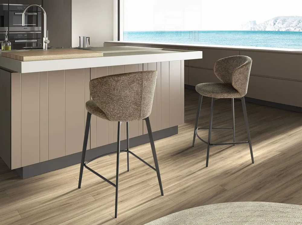 Stools - Stool upholstered in mottled brown fabric - ANGEL CERDÁ