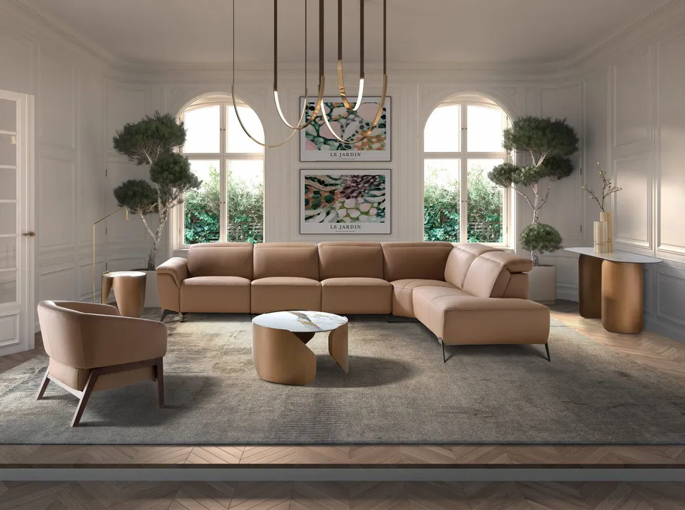 Canapés - Canapé d´angle relax modulaire droit en cuir marron - ANGEL CERDÁ