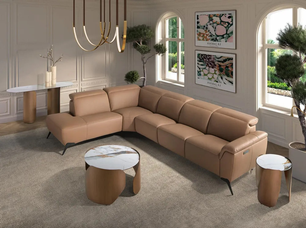 Canapés - Canapé d'angle relax modulaire gauche en cuir marron - ANGEL CERDÁ