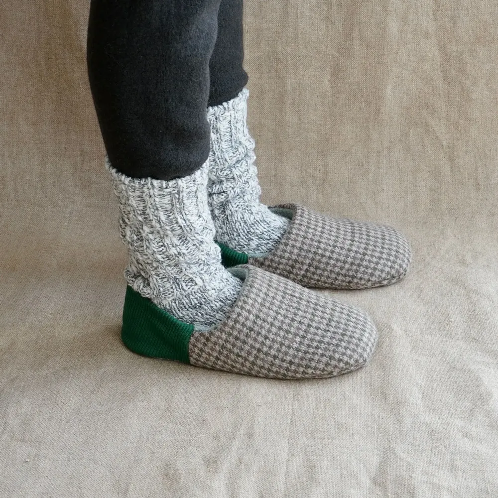 Chaussettes - JAPAN MADE Reversible room shoes / Houndstooth Check × Two Face - MERIPPA