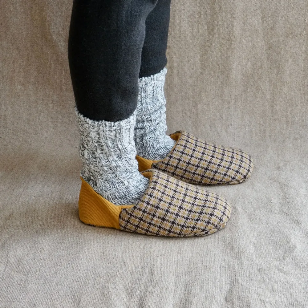 Chaussettes - JAPAN MADE Reversible room shoes / Houndstooth Check × Two Face - MERIPPA