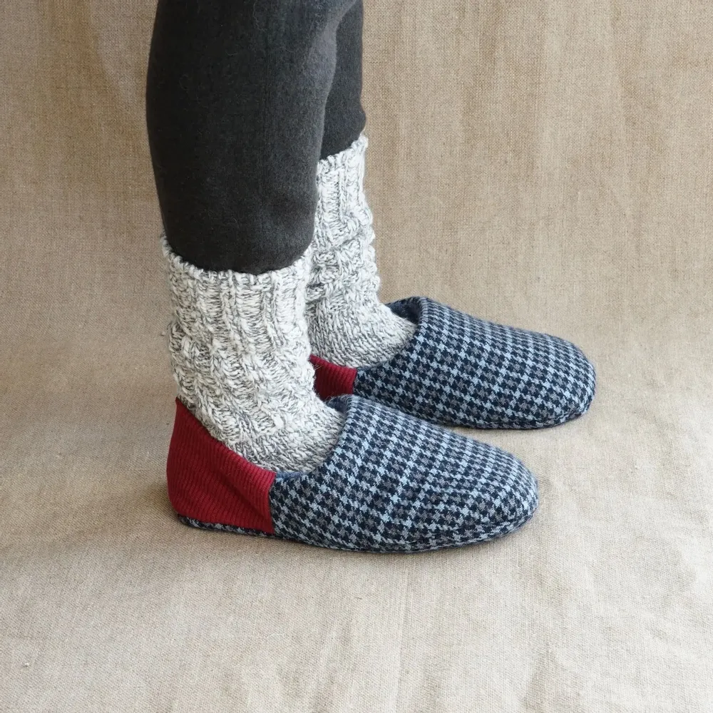 Chaussettes - JAPAN MADE Reversible room shoes / Houndstooth Check × Two Face - MERIPPA