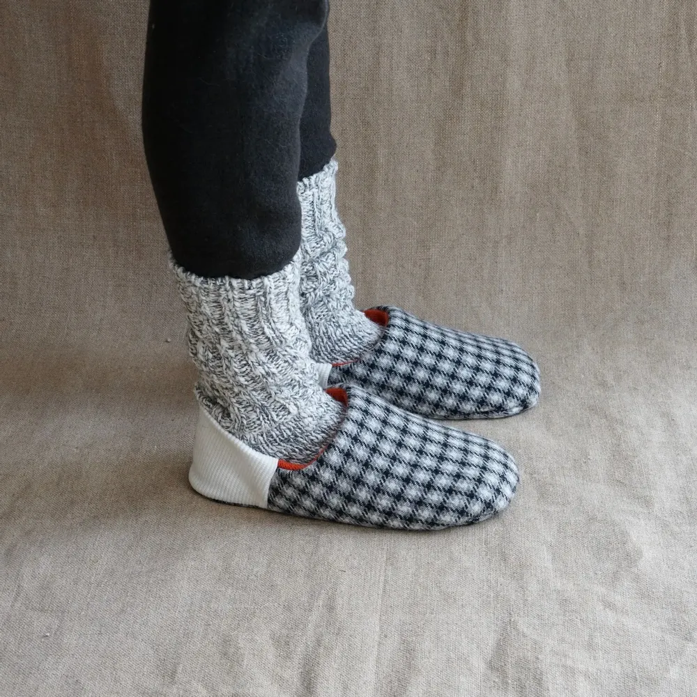 Chaussettes - JAPAN MADE Reversible room shoes / Houndstooth Check × Two Face - MERIPPA