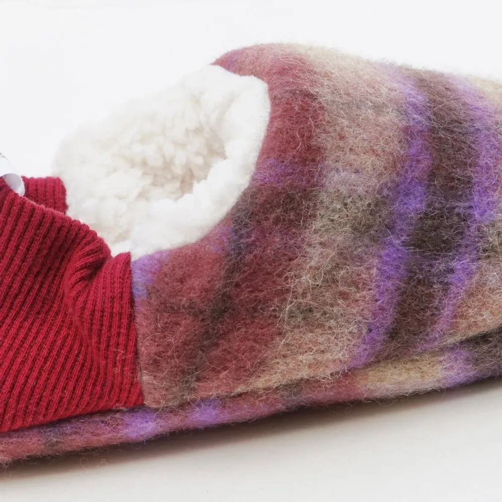 Socks - JAPAN MADE Reversible room shoes / Shaggy Check × Sheep Boa - MERIPPA