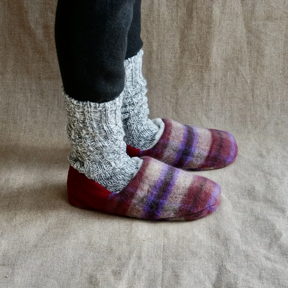 Socks - JAPAN MADE Reversible room shoes / Shaggy Check × Sheep Boa - MERIPPA