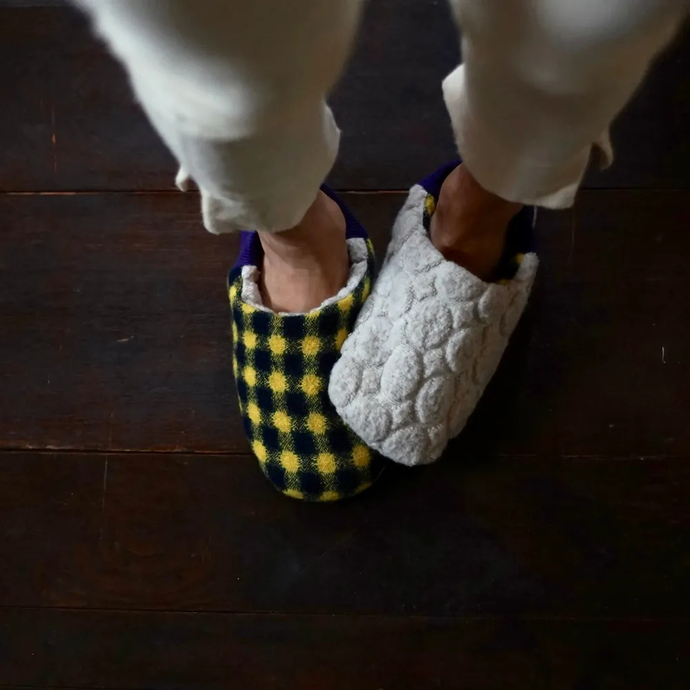 Chaussettes - JAPAN MADE Reversible room shoes / Block Check × Pile Jacquard - MERIPPA
