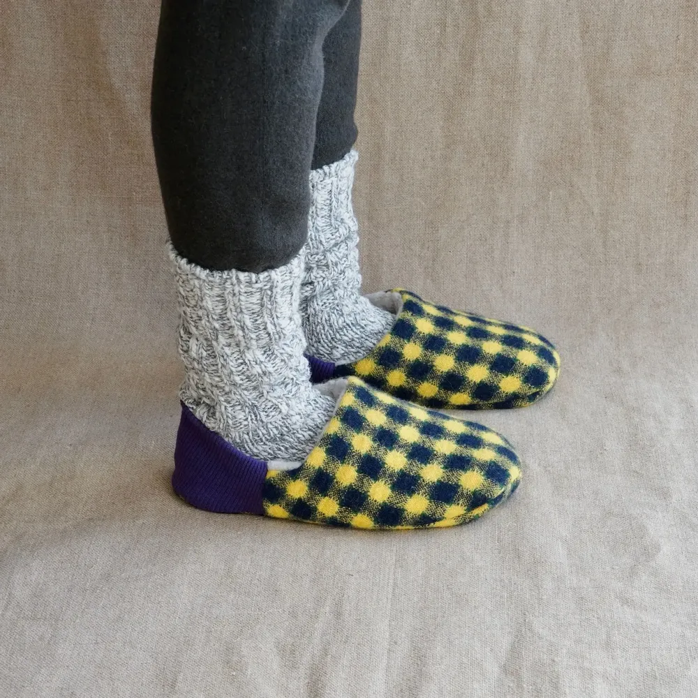 Chaussettes - JAPAN MADE Reversible room shoes / Block Check × Pile Jacquard - MERIPPA