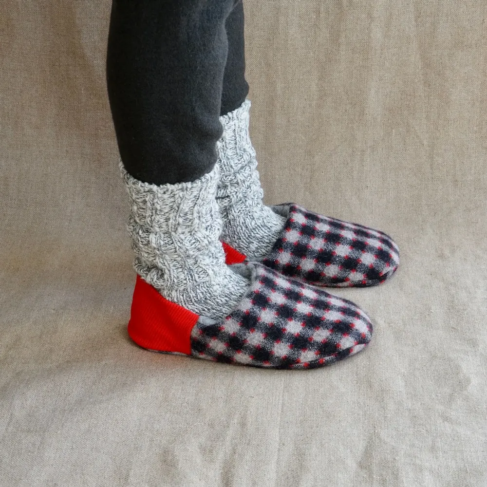 Chaussettes - JAPAN MADE Reversible room shoes / Block Check × Pile Jacquard - MERIPPA