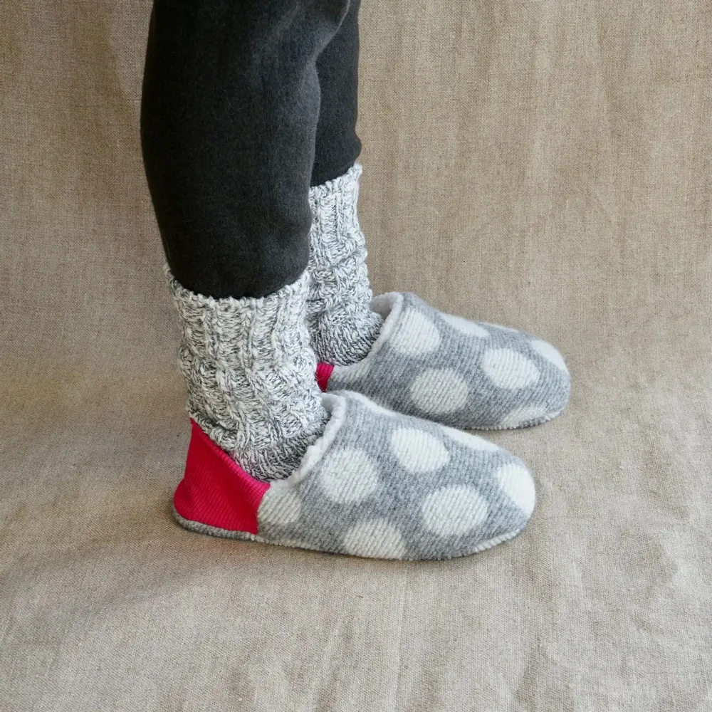 Socks - JAPAN MADE Reversible room shoes / Dot Pile × Sheep Boa - MERIPPA