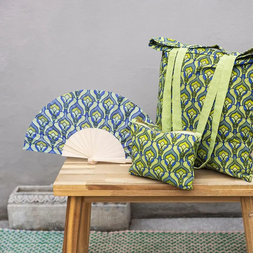 Objets design - Éventail NOIRVENT, GREEN TULIP & BERRY JUNGLE BIRD - TRANQUILLO