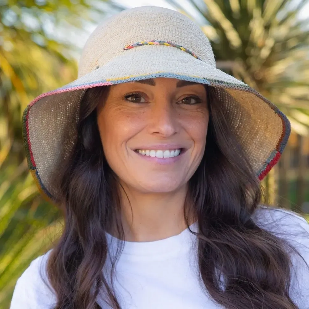 Hats - RAFFIA CLOCHE HAT with multicolored edge - TRAVAUX EN COURS...