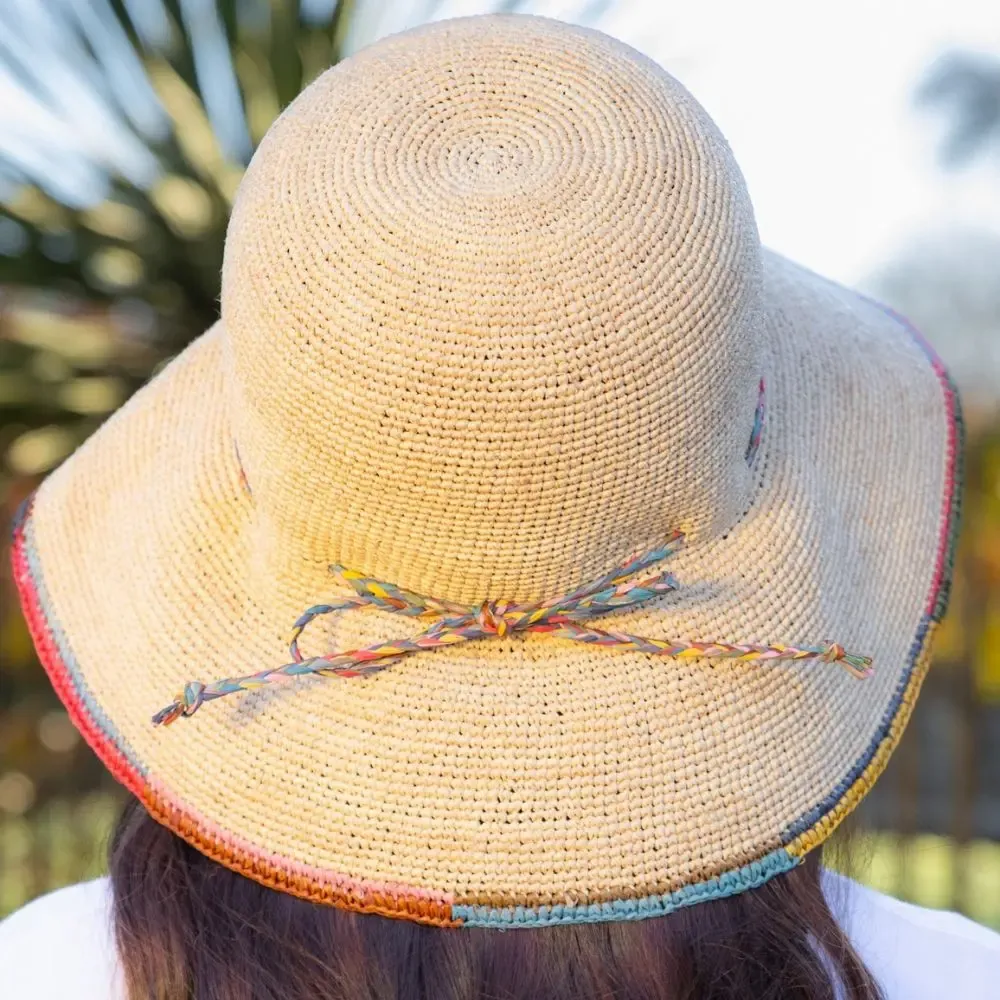 Hats - RAFFIA CLOCHE HAT with multicolored edge - TRAVAUX EN COURS...