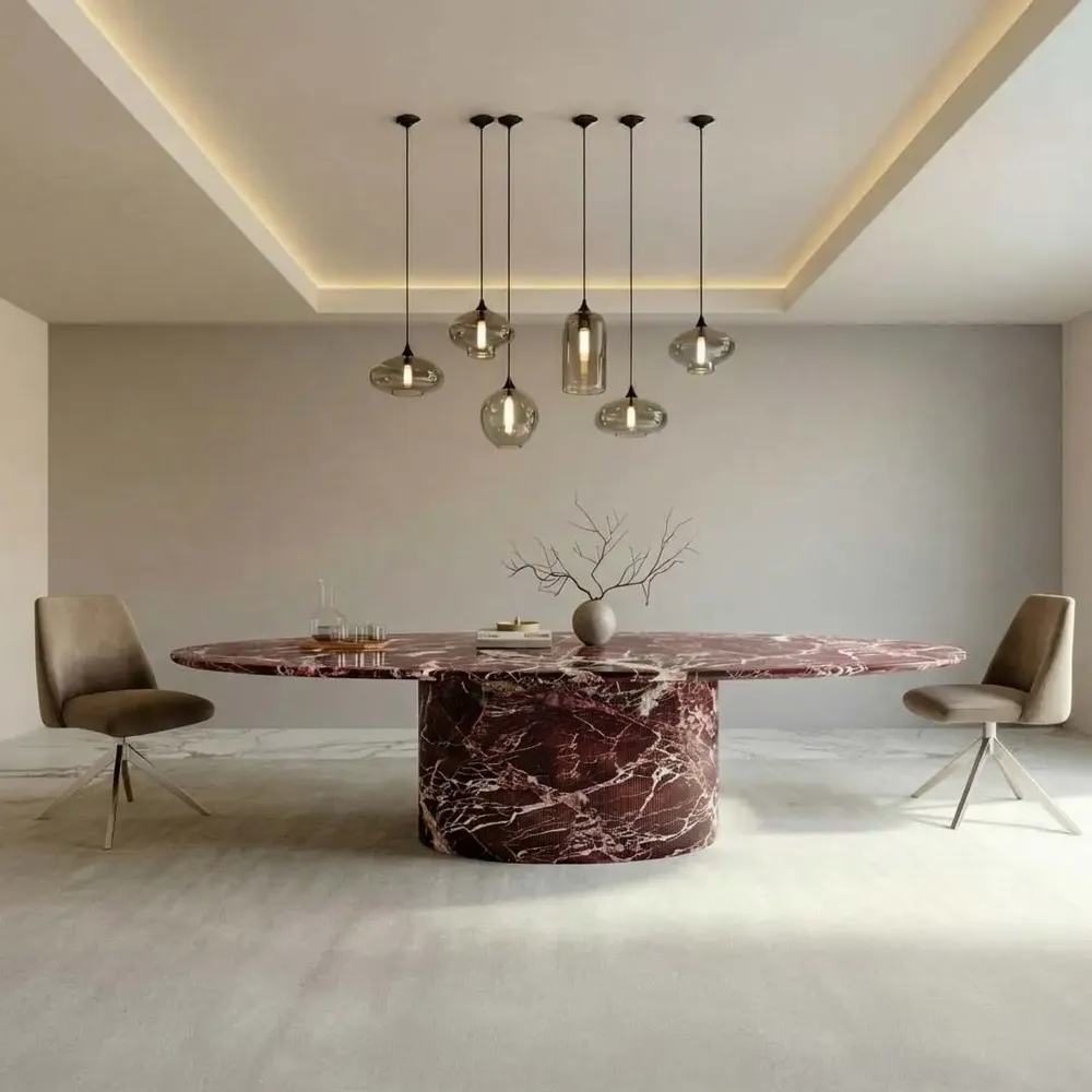 Dining Tables - Valleyra - Dining Tables - Rosso Levano Marble - 200X100X75 cm - STONE VALLEY
