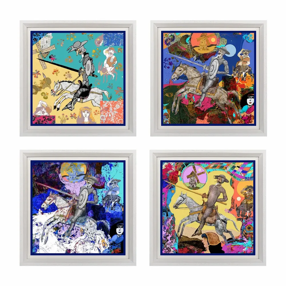 Autres décorations murales - Don Quijote's Dream White Framed Silk Scarves - UN POCO