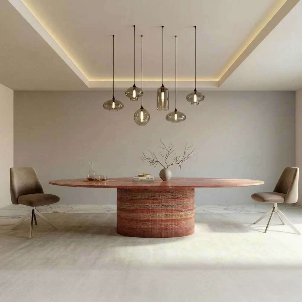 Dining Tables - Valleyra - Dining Tables - Red Travertine - 180X100X75 cm - STONE VALLEY